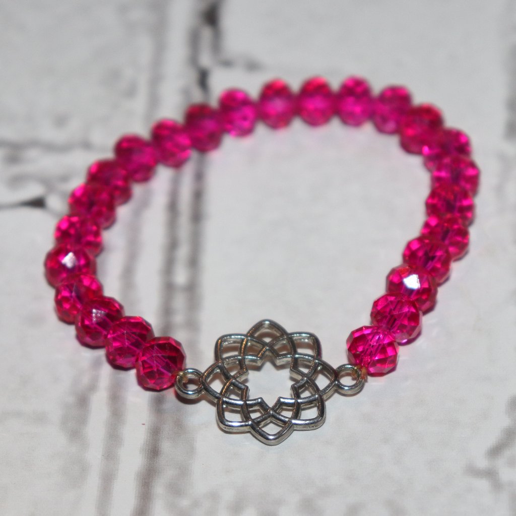 Beautiful Hot Pink Glass Beaded And Silver Bracelet 7